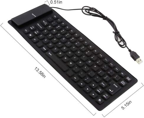 Foldable Silicone Keyboard, USB Wired 85 Keys Waterproof Rollup Silent Typing Soft Touch Keyboard for PC Notebook Laptop(Black) in Kuwait