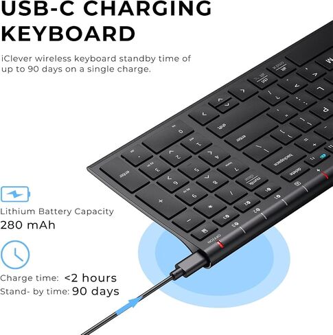 iClever BK10 Bluetooth Keyboard, Universal Bluetooth 5.1 Wireless Keyboard with Number Pad, Ergonomic Design, Multi-Device Compatibility, Stable Connection for Mac, iPad, iPhone, Android, Windows in Saudi Arabia