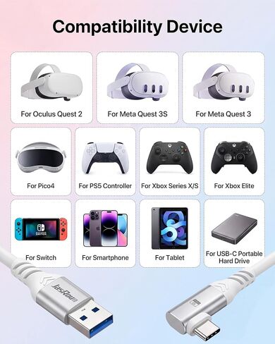 Link Cable 16FT, 10Gbps USB 3.1 for Meta Quest 3/3S/2/Pro/Pico 4 VR in Kuwait