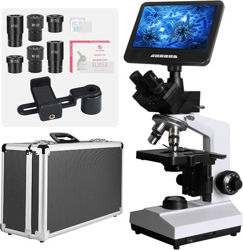 [Research-Grade] Vabiooth Lab Compound Trinocular Microscopes 40X-2500X Magnification with 7" LCD Screen 5MP E-Eyepiece, Two-Layer Mechanical Stage for Animal Husbandry, Pet Hospitals, Lab, Farms in Saudi Arabia