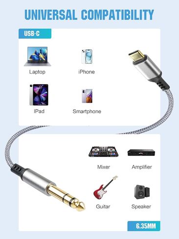 2 Pack USB C to 6.35mm 1/4 inch TRS Cable Audio Adapter Jack Stereo Cable in Saudi Arabia