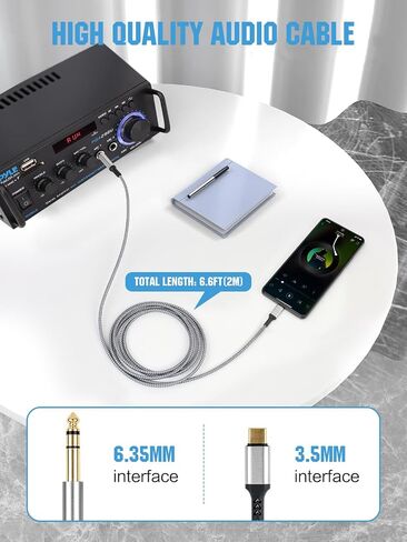 2 Pack USB C to 6.35mm 1/4 inch TRS Cable Audio Adapter Jack Stereo Cable in Saudi Arabia