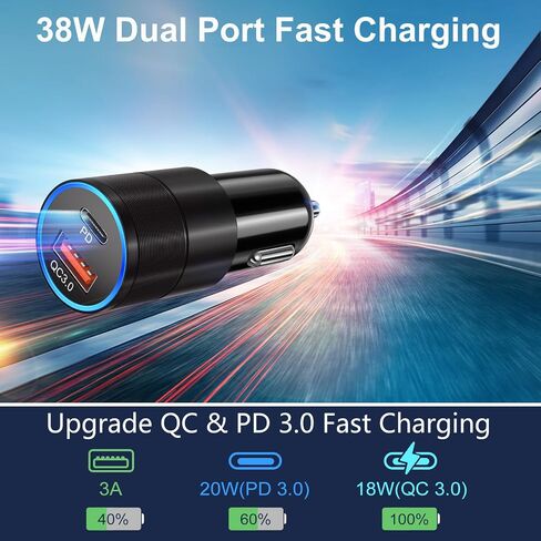 USB C Car Charger 3 Pack, Bangfun 38W Dual Port USB C & USB Car Phone Charger Multi Port PD+QC3.0 Fast Charging Cigarette Lighter USB Charger Adapter Plug for iPhone 17 16 15 14 Galaxy A16 A17 Android in Saudi Arabia
