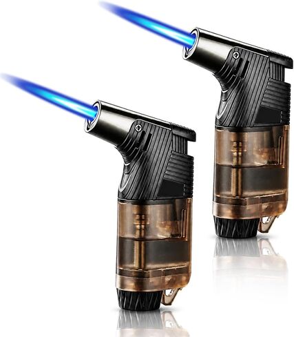 2 Pack Jet Flame Torch Lighter, Refillable Butane Lighter with Visible Fuel Window, Adjustable Windproof Flame Portable Torch Lighters for Men,Kitchen,Gifts Camping (Butane Not Included)-Brown in Saudi Arabia