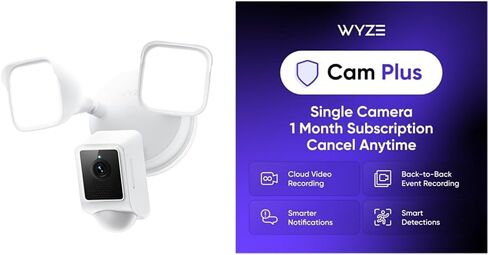 WYZE Floodlight v2 White Cam Plus Monthly, Covers 1 Camera, Auto-Renews at $2.99/Month, Activation Required, Cancel Anytime in Saudi Arabia