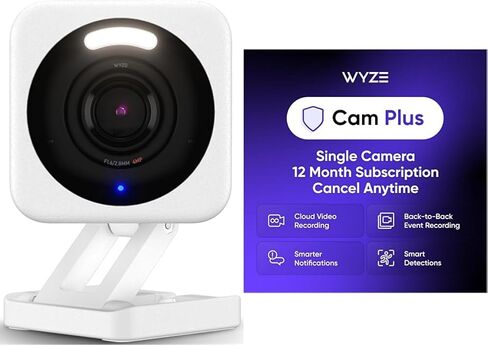 WYZE Cam v4 White Cam Plus Yearly, Covers 1 Camera, Auto-Renews at $19.99/Year, Activation Required in Saudi Arabia