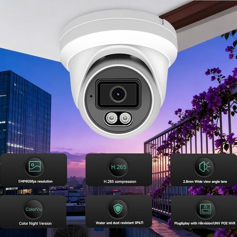 Real HD 5MP Color-Vu Full Color Night Version Turret PoE IP Camera Outdoor, 2.8mm Wide Angle, H.265, 65ft IP67 Waterproof, Must Work with a NVR, Bundle with CB110 DS-1280ZJ-DM18 LTB347 Conduit Base in Saudi Arabia
