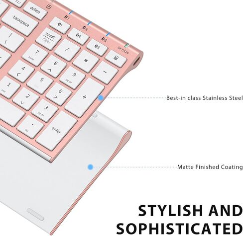 iClever BK10 Bluetooth Keyboard, Wireless Rechargeable Ultra-Slim Keyboard with Long Battery Life, Compatible with iOS, Android, Windows, Mac for iPad, Tablet, Laptop, PC, Phone (Rose Gold) in Saudi Arabia