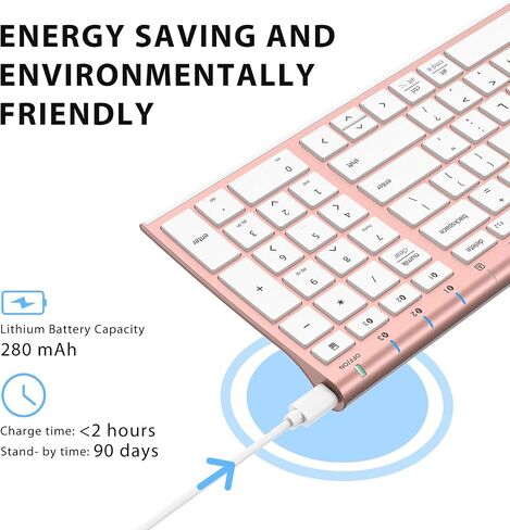 iClever BK10 Bluetooth Keyboard, Wireless Rechargeable Ultra-Slim Keyboard with Long Battery Life, Compatible with iOS, Android, Windows, Mac for iPad, Tablet, Laptop, PC, Phone (Rose Gold) in Saudi Arabia