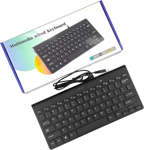 لوحة مفاتيح سلكية ذات 78 مفتاحًا، لوحة مفاتيح USB صغيرة وهادئة للغاية مع مفاتيح تشغيل سريعة للوسائط المتعددة، مدمجة للكمبيوتر الشخصي Mac Windows (أسود) in Kuwait