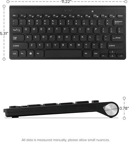 لوحة مفاتيح سلكية ذات 78 مفتاحًا، لوحة مفاتيح USB صغيرة وهادئة للغاية مع مفاتيح تشغيل سريعة للوسائط المتعددة، مدمجة للكمبيوتر الشخصي Mac Windows (أسود) in Kuwait