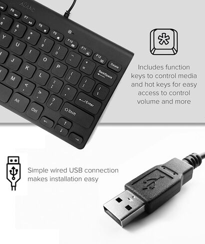 لوحة مفاتيح سلكية ذات 78 مفتاحًا، لوحة مفاتيح USB صغيرة وهادئة للغاية مع مفاتيح تشغيل سريعة للوسائط المتعددة، مدمجة للكمبيوتر الشخصي Mac Windows (أسود) in Kuwait