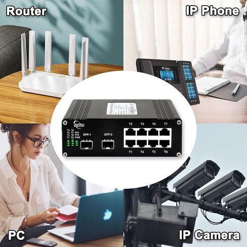 محول ألياف بصرية إيثرنت صناعي 8 منافذ 10/100/1000 ميجابت في الثانية مع فتحة 2 جيجابت SFP، محول شبكة 10 منافذ مرتبط بعرض نطاق ترددي 20 جيجابت في الثانية، سكة Din أو سطح المكتب in Kuwait