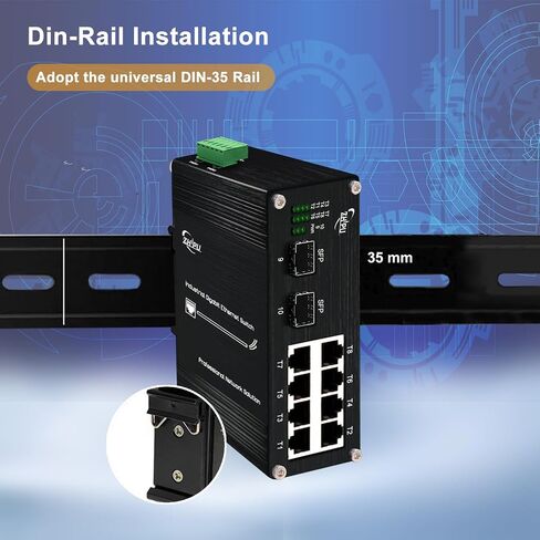 محول ألياف بصرية إيثرنت صناعي 8 منافذ 10/100/1000 ميجابت في الثانية مع فتحة 2 جيجابت SFP، محول شبكة 10 منافذ مرتبط بعرض نطاق ترددي 20 جيجابت في الثانية، سكة Din أو سطح المكتب in Kuwait