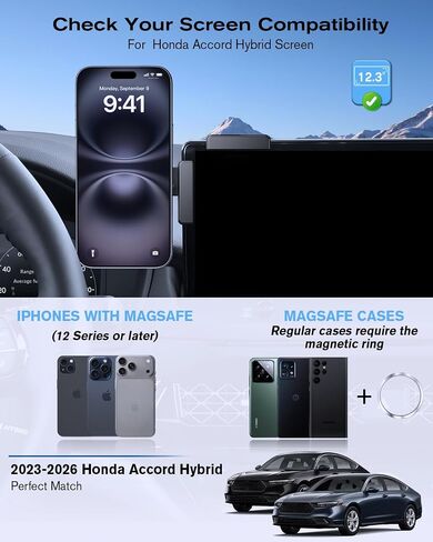 360° Adjustable Magnetic Phone Holder for Accord Hybrid 2023-2026 12.3 Inch, Screen-Friendly for MagSafe Magnetic Car Dash Phone Holder in Saudi Arabia