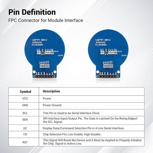 2-Pack 1.28 Inch Round TFT LCD Display Module, 240x240 RGB IPS Screen with GC9A01 Driver, 4-Wire SPI Interface PCB Monitor for Microcontroller Boards and DIY Embedded IoT Projects in Saudi Arabia