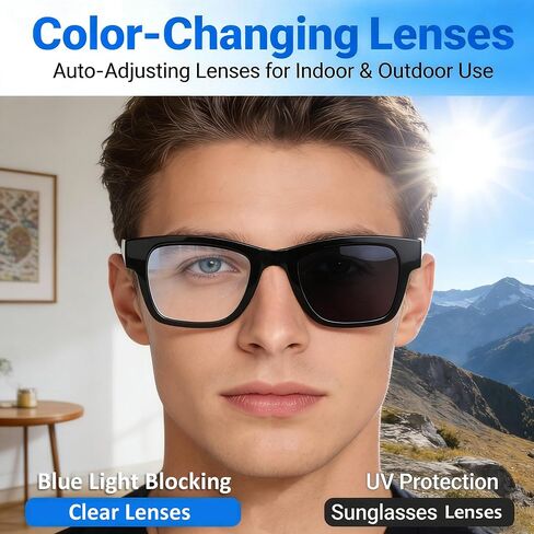 AI Smart Glasses with Chat GPT, Bluetooth Glasses with 164 Languages for Men and Women, Music Playback & Hands-Free Calls, Color-Change Lens, Voice Assistant in Saudi Arabia