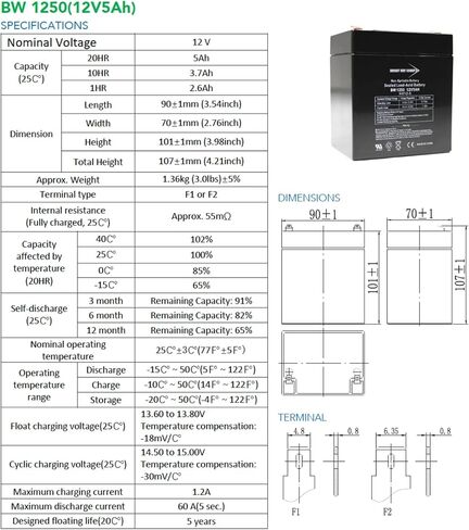 Craftsman Garage Door 41A822 Compatible SLA Battery, 12V 5Ah T1 BW1250-F1 in Saudi Arabia