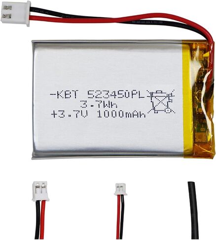 KBT 3.7V 1000mAh Li-Polymer Battery: 523450 Lipo Rechargeable Lithium-ion Replacement Batteries with PH 2.54 JST Connector, PH1.25/2.0 JST Connector for Replacement in Kuwait
