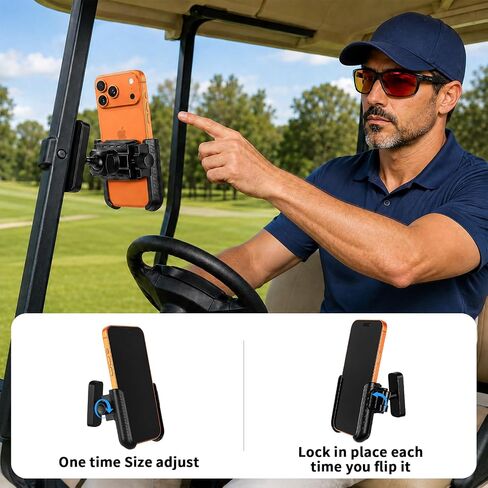 Golf Cart Phone Holder Mount, 3-Second Clip-On Installation, 1-Second One-Hand Lock and Quick Release, 360° Rotatable Non-Slip Pole Clamp for Most Smartphones in Saudi Arabia