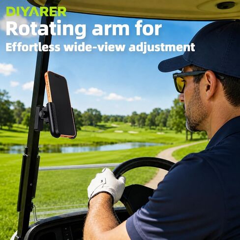 Golf Cart Phone Holder Mount, 3-Second Clip-On Installation, 1-Second One-Hand Lock and Quick Release, 360° Rotatable Non-Slip Pole Clamp for Most Smartphones in Saudi Arabia