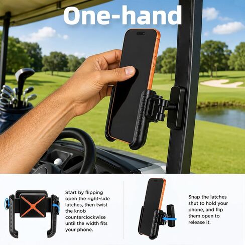 Golf Cart Phone Holder Mount, 3-Second Clip-On Installation, 1-Second One-Hand Lock and Quick Release, 360° Rotatable Non-Slip Pole Clamp for Most Smartphones in Saudi Arabia