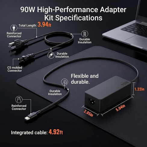 90W USB C Laptop Charger Compatible with Lenovo ThinkPad X1 Carbon / T14 / T14s / Yoga 7i / 9i Windows Laptops in Saudi Arabia