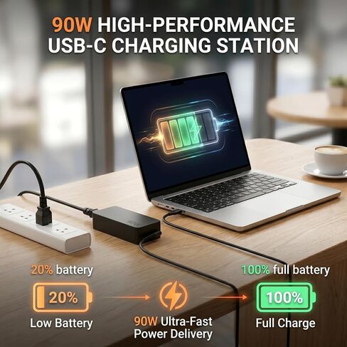 90W USB C Laptop Charger Compatible with Lenovo ThinkPad X1 Carbon / T14 / T14s / Yoga 7i / 9i Windows Laptops in Saudi Arabia