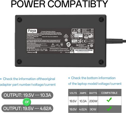 200W Ac Adapter Fit for HP Victus Gaming 15 16 Pavilion Gaming 15 16 17 Omen 15 17 Zbook 15 17 Compatible with TPN-DA10 TPN-LA21 ADP-200HB B 710415-001 L41856-001 776620-001 19.5V 10.3A Laptop Charger in Kuwait