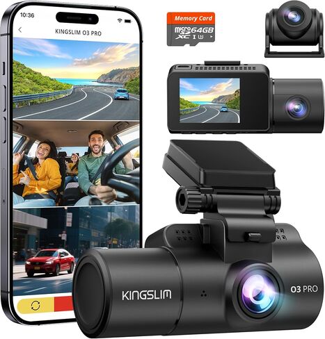3 Channel Dash Cam Front and Rear Inside - 2.5K Car Dash Camera with 64GB Card, 5GHz WiFi Wireless Dashcam for Cars, APP Control, Super Night Vision, HDR, G-Sensor in Saudi Arabia