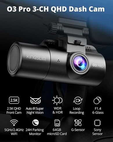 3 Channel Dash Cam Front and Rear Inside - 2.5K Car Dash Camera with 64GB Card, 5GHz WiFi Wireless Dashcam for Cars, APP Control, Super Night Vision, HDR, G-Sensor in Saudi Arabia