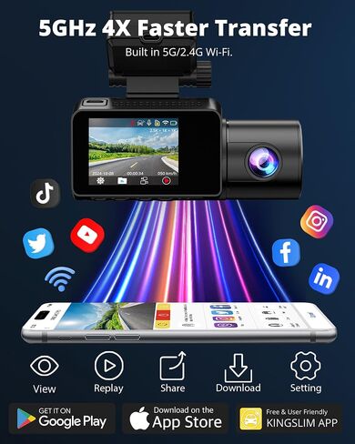 3 Channel Dash Cam Front and Rear Inside - 2.5K Car Dash Camera with 64GB Card, 5GHz WiFi Wireless Dashcam for Cars, APP Control, Super Night Vision, HDR, G-Sensor in Saudi Arabia