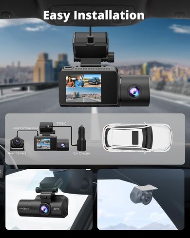 3 Channel Dash Cam Front and Rear Inside - 2.5K Car Dash Camera with 64GB Card, 5GHz WiFi Wireless Dashcam for Cars, APP Control, Super Night Vision, HDR, G-Sensor in Saudi Arabia