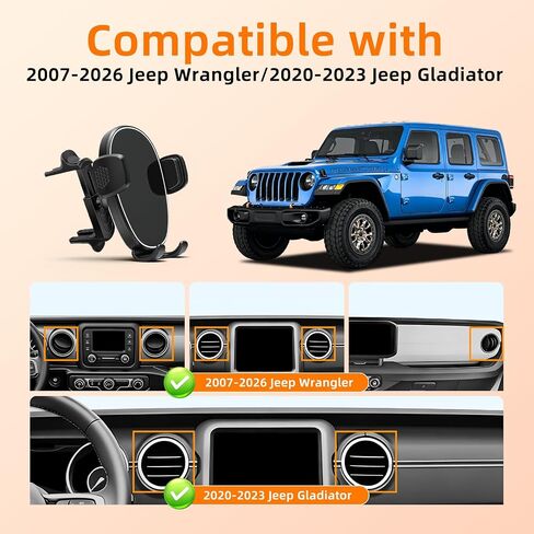 Phone Holder for Jeep Wrangler (2007-2025 2026) / Gladiator (2020-2022 2023), Car Phone Mount for Round Vent - 360° Rotatable & Adjustable - Hands Free Cellphone Automobile Cradle, Car Accessories in Saudi Arabia