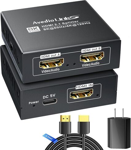 مقسم HDMI 2.1 1 في 2 خارج 8K@60 هرتز مع كابل HDMI 4ft 8K، HDCP 2.3 4K@120 هرتز HDMI لشريط الصوت، يدعم VRR، ALLM، HDR10+، Dolby Vision/Atmos 7.1ch، Down Scaler، 48 جيجابت في الثانية لـ PS5 in Kuwait