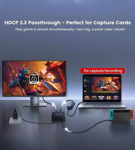 مقسم HDMI 2.1 1 في 2 خارج 8K@60 هرتز مع كابل HDMI 4ft 8K، HDCP 2.3 4K@120 هرتز HDMI لشريط الصوت، يدعم VRR، ALLM، HDR10+، Dolby Vision/Atmos 7.1ch، Down Scaler، 48 جيجابت في الثانية لـ PS5 in Kuwait