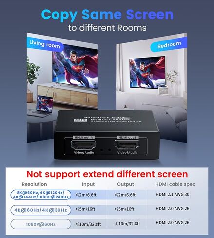 مقسم HDMI 2.1 1 في 2 خارج 8K@60 هرتز مع كابل HDMI 4ft 8K، HDCP 2.3 4K@120 هرتز HDMI لشريط الصوت، يدعم VRR، ALLM، HDR10+، Dolby Vision/Atmos 7.1ch، Down Scaler، 48 جيجابت في الثانية لـ PS5 in Kuwait