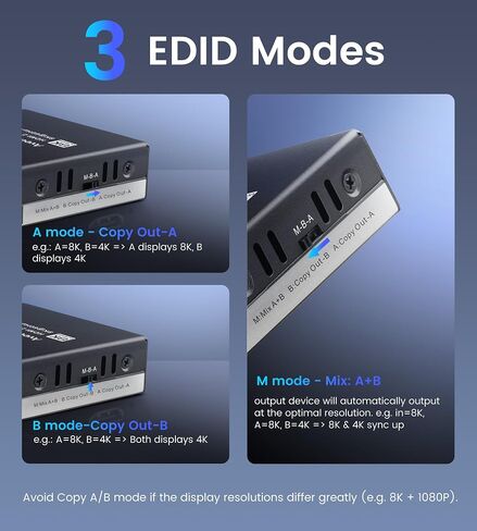 مقسم HDMI 2.1 1 في 2 خارج 8K@60 هرتز مع كابل HDMI 4ft 8K، HDCP 2.3 4K@120 هرتز HDMI لشريط الصوت، يدعم VRR، ALLM، HDR10+، Dolby Vision/Atmos 7.1ch، Down Scaler، 48 جيجابت في الثانية لـ PS5 in Kuwait