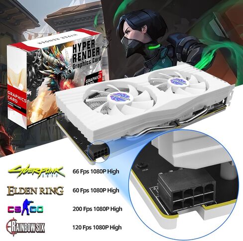RX 580 8GB Graphics Card 2048SP DDR5 256 Bit Graphics Card for Gaming PC Computer Graphics Boards PCIE 3.0 Twin Freeze Fans Computer Video Card with HDMI/DP/Ports (White) in Saudi Arabia