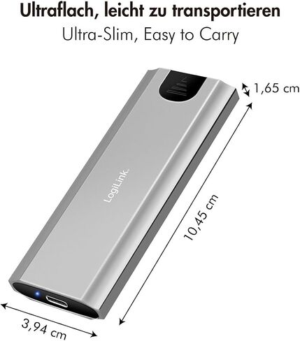 LogiLink UA0439 - حاوية القرص الصلب لمحركات الأقراص الصلبة M.2 NVMe (PCIe) SSD، USB 3.2 Gen 2، حتى 10 جيجابت في الثانية، USB-A+C in Kuwait