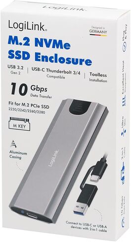 LogiLink UA0439 - حاوية القرص الصلب لمحركات الأقراص الصلبة M.2 NVMe (PCIe) SSD، USB 3.2 Gen 2، حتى 10 جيجابت في الثانية، USB-A+C in Kuwait