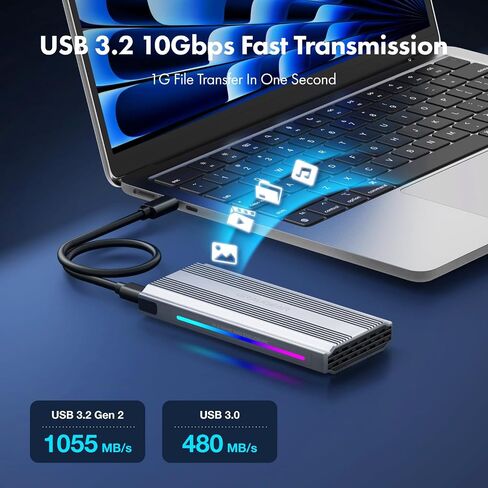 GRAUGEAR M.2 SSD Aluminium Enclosure, 10Gbps, NVMe & SATA, USB 3.2 Gen2, Supports 2280/2260/2242, Dynamic RGB Lighting, Heatsink, Tool-Free in Kuwait
