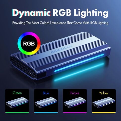 GRAUGEAR M.2 SSD Aluminium Enclosure, 10Gbps, NVMe & SATA, USB 3.2 Gen2, Supports 2280/2260/2242, Dynamic RGB Lighting, Heatsink, Tool-Free in Kuwait