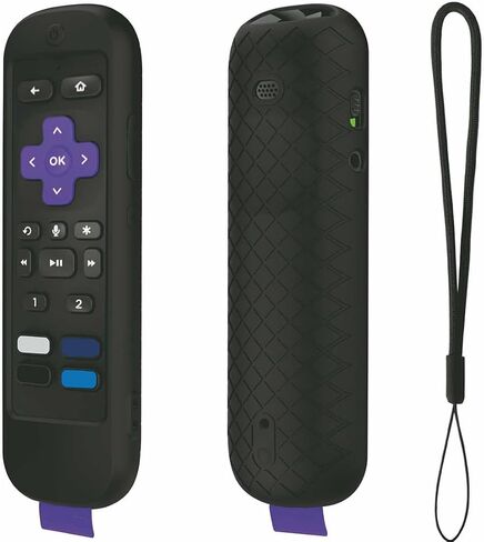 حافظة USTIYA للتحكم عن بعد لجهاز Roku TV Ultra 2022 /Voice Remote Pro/Streaming Stick 4K+/Streambar Pro Funda Remote Solar Charging، غطاء واقٍ من السيليكون، حبل معلق (أسود) in Kuwait