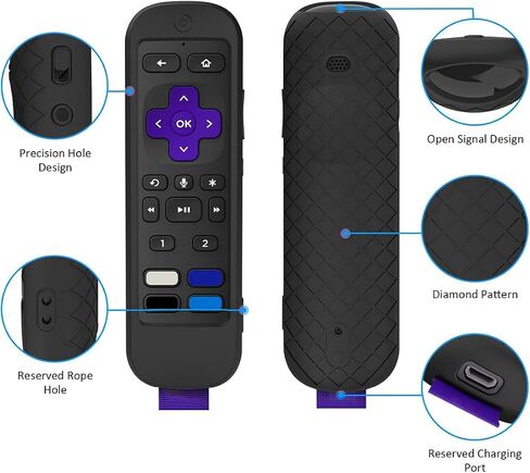 حافظة USTIYA للتحكم عن بعد لجهاز Roku TV Ultra 2022 /Voice Remote Pro/Streaming Stick 4K+/Streambar Pro Funda Remote Solar Charging، غطاء واقٍ من السيليكون، حبل معلق (أسود) in Kuwait