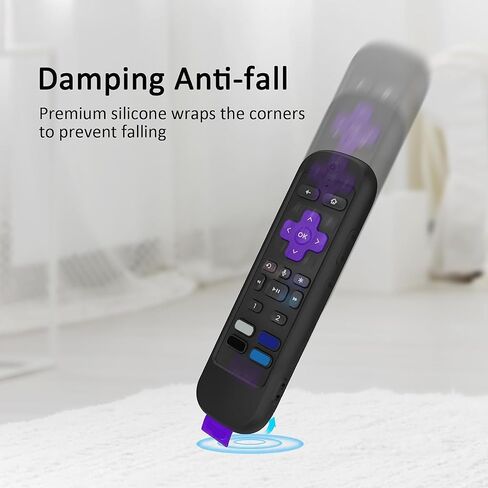 حافظة USTIYA للتحكم عن بعد لجهاز Roku TV Ultra 2022 /Voice Remote Pro/Streaming Stick 4K+/Streambar Pro Funda Remote Solar Charging، غطاء واقٍ من السيليكون، حبل معلق (أسود) in Kuwait