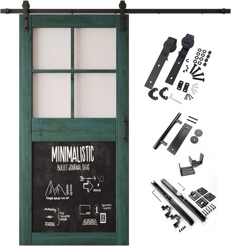 Royal Pine 26 in. x 84 in. Sliding Barn Door, Half Frosted Glass Cross Design with Chalkboard, Finished, Unassembled, Non-Bypass Kit for 4.5 ft Track, Interior Use in Saudi Arabia
