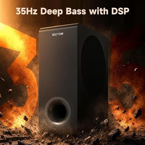 BESTISAN Basscore Powered Subwoofer, 8’’ Side-Firing 100W Sub, Class-D Amp, Subwoofers for Receiver/Home Theater System, Auto On/Off, RCA, LFE, AUX Input, High-Level Speaker Input & Output in Saudi Arabia