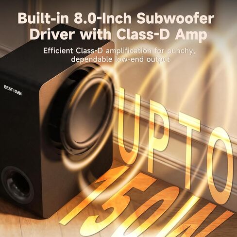 BESTISAN Basscore Powered Subwoofer, 8’’ Side-Firing 100W Sub, Class-D Amp, Subwoofers for Receiver/Home Theater System, Auto On/Off, RCA, LFE, AUX Input, High-Level Speaker Input & Output in Saudi Arabia
