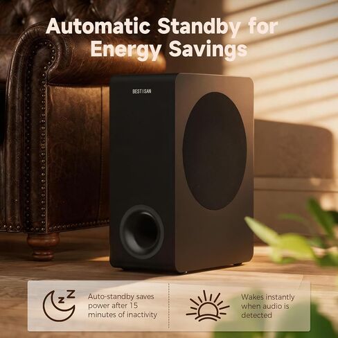 BESTISAN Basscore Powered Subwoofer, 8’’ Side-Firing 100W Sub, Class-D Amp, Subwoofers for Receiver/Home Theater System, Auto On/Off, RCA, LFE, AUX Input, High-Level Speaker Input & Output in Saudi Arabia